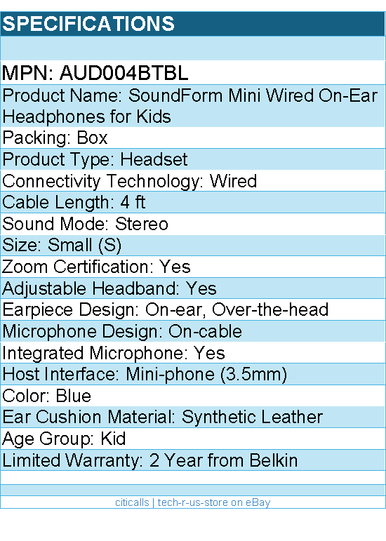 Belkin BBZ010tt SoundForm Mini Wired On-Ear Headphones for Kids
