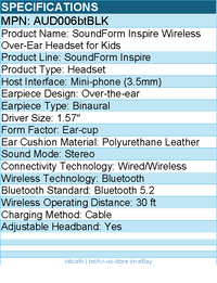 Belkin AUD006BTBLK Wireless Over-Ear Headset - Black for Kids with Mic