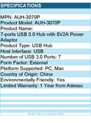 Adesso AUH-3070P 7-ports USB 3.0 Hub with 5V2A Power Adaptor