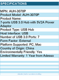 Adesso AUH-3070P 7-ports USB 3.0 Hub with 5V2A Power Adaptor