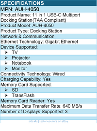 Adesso AUH-4050 11 in 1 USB-C Multiport Docking Station(TAA Compliant)