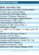 Adesso AUH-4051-TAA AUH-4051 Docking Station for Monitor, Notebook