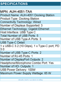 Adesso AUH-4051-TAA AUH-4051 Docking Station for Monitor, Notebook