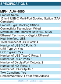 Adesso AUH-4060 12-in-1 USB-C Multi-Port Docking Station (TAA Compliant)