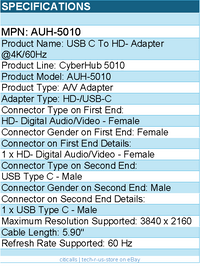 Adesso AUH-5010 USB C To Video Adapter @4K/60Hz - 3840 x 2160 Supported