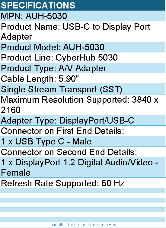 Adesso AUH-5030 USB-C to Display Port Adapter - Plug and Play