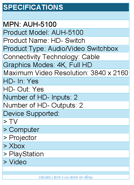 Adesso AUH-5100 Video Switch - 3840 x 2160 - 4K, Full HD - Black
