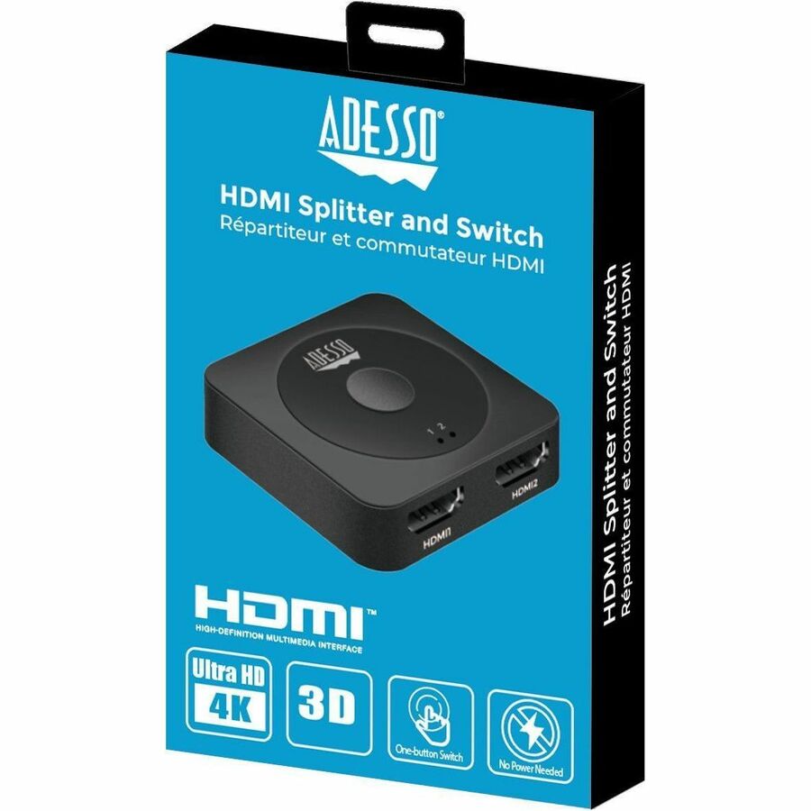 Adesso AUH-5100 Video Switch - 3840 x 2160 - 4K, Full HD - Black