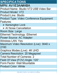 HP Poly AV1E3AA#ABA Studio V72 USB Video Bar - Video Conference Equipment