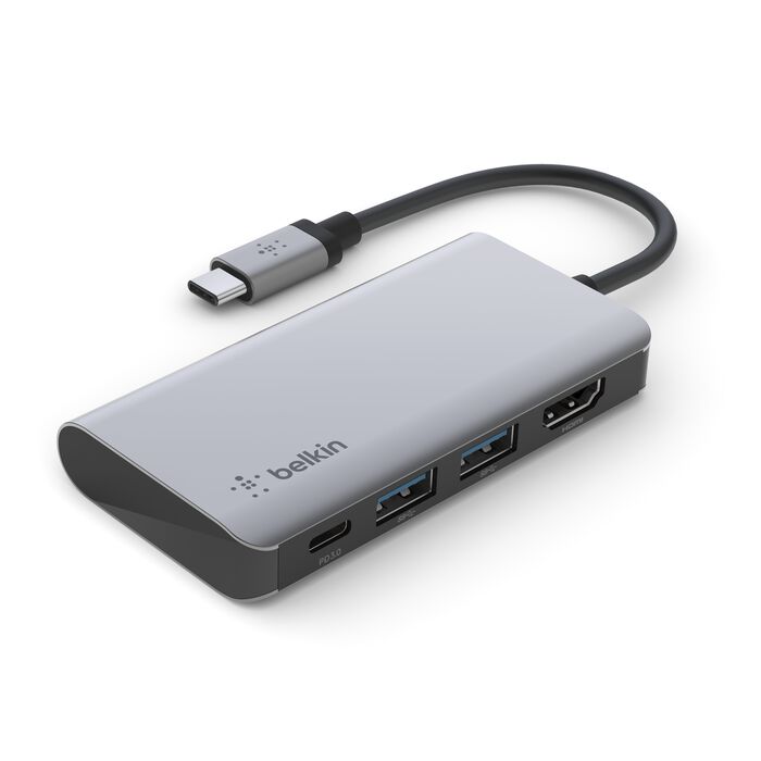 Belkin AVC006BTSGY USB-C 4-in-1 Multiport Adapter, Laptop Docking Station