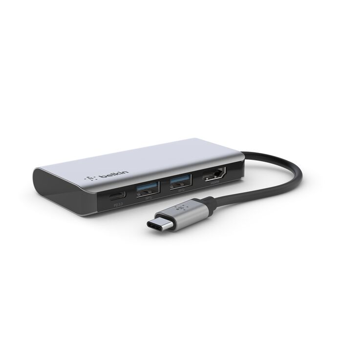 Belkin AVC006BTSGY USB-C 4-in-1 Multiport Adapter, Laptop Docking Station