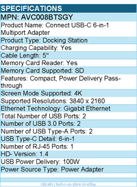Belkin AVC008btSGY USB-C 6-in-1 Multiport Adapter, Laptop Docking Station