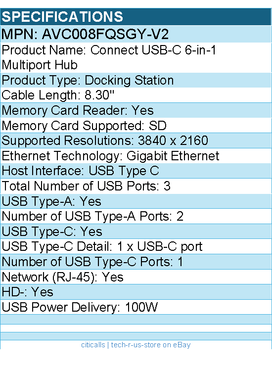 Belkin AVC008fqSGY-V2 Connect USB-C 6-in-1 Multiport Hub - Docking Station