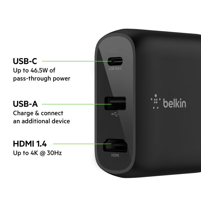 Belkin AVC010TTBK 45W PD Charger Compatible with Compact Docking Station