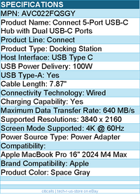 Belkin AVC022FQSGY 5-Port USB-C Hub -USB-C to 2xUSB-A, 2xUSB-C - Docking Station