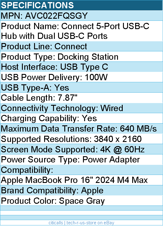Belkin AVC022FQSGY 5-Port USB-C Hub -USB-C to 2xUSB-A, 2xUSB-C - Docking Station