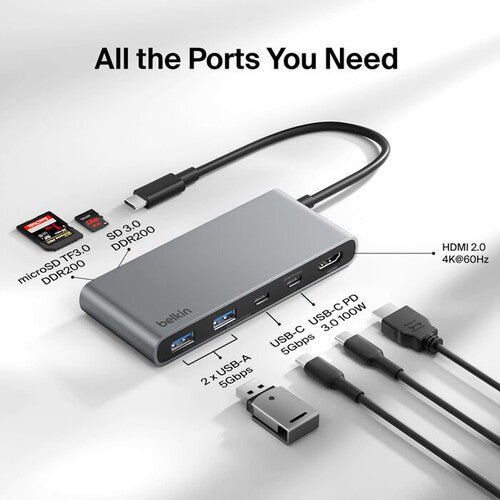 Belkin AVC023FQSGY 7-Port USB-C Hub - 2xUSB-A, 2xUSB-C - Docking Station