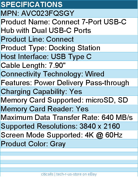 Belkin AVC023FQSGY 7-Port USB-C Hub - 2xUSB-A, 2xUSB-C - Docking Station