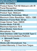 Targus AVC045GL Full HD Webcam - Auto-focus with IR Facial Recognition