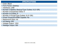 Eaton AVR550U 550VA 300W Line-Interactive UPS - 8 NEMA 5-15R Outlets, AVR, 120V