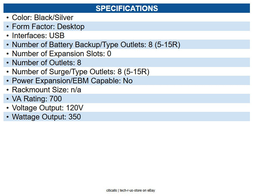 Eaton AVR700U UPS 700VA 350W Line-Interactive UPS 8 NEMA 5-15R Outlets AVR 120V