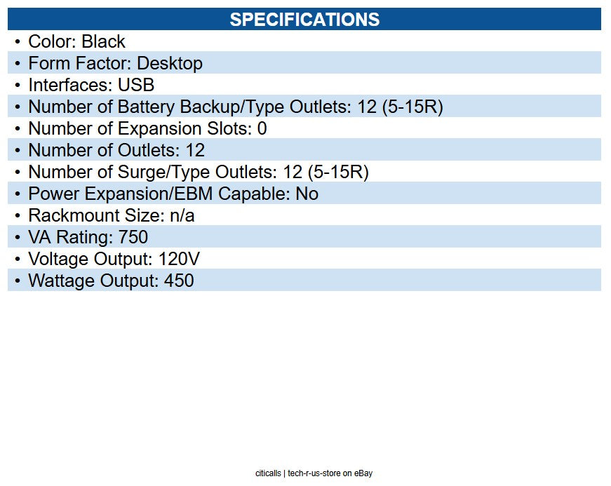 Eaton AVR750U UPS 750VA 450W Line-Interactive UPS - 12 NEMA 5-15R Outlets AVR