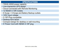 Eaton AVR750UNC Line-Interactive UPS, 750VA 450W, 12 Outlets, 120V