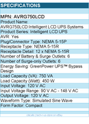 CyberPower AVRG750LCD Intelligent LCD UPS Systems - 750VA/450W, 120 VAC