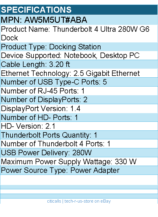 HP AW5M5UT#ABA Thunderbolt 4 Ultra 280W G6 Dock - or Notebook, Desktop PC