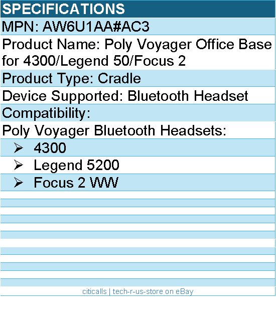 HP Poly AW6U1AA#AC3 Voyager Office Base for 4300/Legend 50/Focus 2