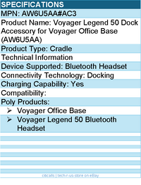Hp Poly AW6U5AA#AC3 Voyager Legend 50 Dock Accessory for Voyager Office Base