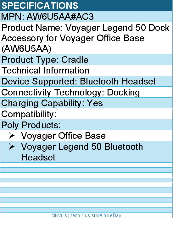 Hp Poly AW6U5AA#AC3 Voyager Legend 50 Dock Accessory for Voyager Office Base