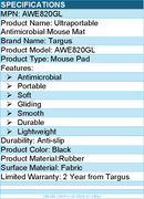 Targus AWE820GL Ultraportable Antimicrobial Mouse Mat  - Rubber - Black