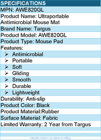 Targus AWE820GL Ultraportable Antimicrobial Mouse Mat  - Rubber - Black
