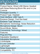Aluratek AWHU01FJ Wired USB Stereo Headset with Noise Reducing Boom Mic