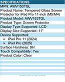 Targus AWV153TGL Tempered Glass Screen Protector for iPad Pro 11-inch (M5/M4)