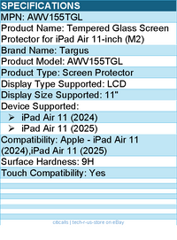 Targus AWV155TGL Tempered Glass Screen Protector for iPad Air 11-inch (M3, M2)