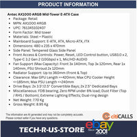 ANTEC AX1000 ARGB Mid Tower Desktop PC Case E-ATX USB-C 4x ARGB Fan 360mm Black