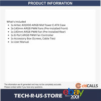 ANTEC AX1000 ARGB Mid Tower Desktop PC Case E-ATX USB-C 4x ARGB Fan 360mm Black