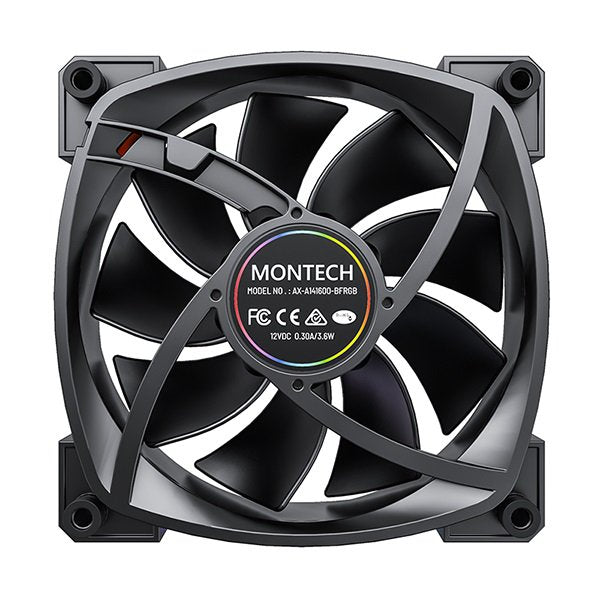 Montech AX140 PWM BLACK ARGB Standard Fan 1600PWM, High-End Durability - 140mm