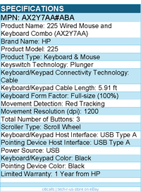 HP AX2Y7AA#ABA 225 Wired Mouse and Keyboard Combo (AX2Y7AA)