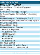 HP AY2Y7AA#ABA 125 Wired Keyboard (AY2Y7AA) - Cable Connectivity - Black