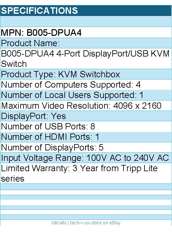 Eaton Tripp Lite Series B005-DPUA4 4-Port DisplayPort/USB KVM Switch