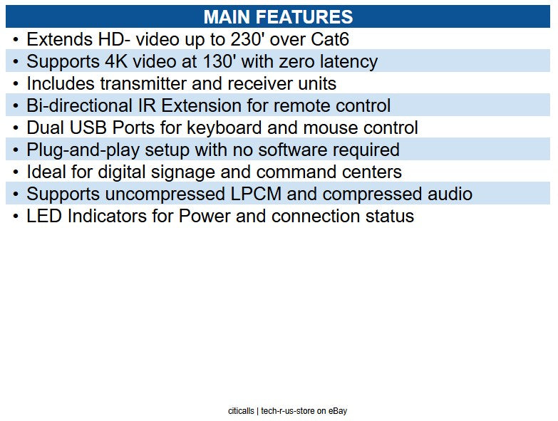 Eaton B013-HU-4K HD- HDBaseT KVM Console Extender over CAT6, USB Ports, IR, 4K