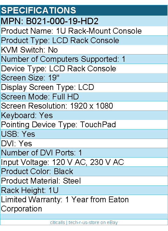 Eaton Tripp Lite Series B021-000-19-HD2 1U Rack-Mount Console