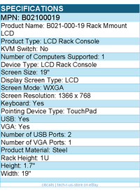 Eaton Tripp Lite Series B02100019 1U Rack-Mount Console with 19 in. LCD, TAA