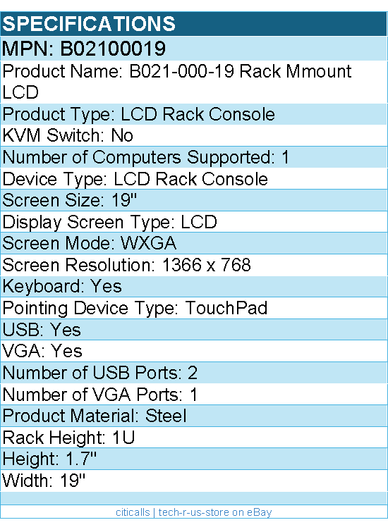 Eaton Tripp Lite Series B02100019 1U Rack-Mount Console with 19 in. LCD, TAA