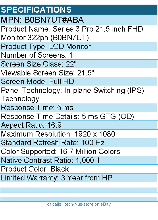 HP B0BN7UT#ABA 322ph 22" Class Full HD LCD Monitor - 16:9 - Black