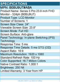 HP B0BU9UT#ABA 324ph 24" Class Full HD LCD Monitor - 16:9 - Black