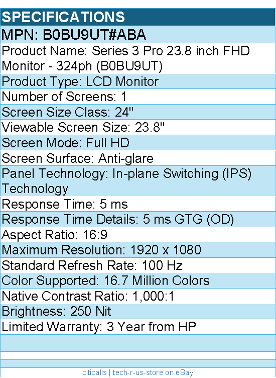 HP B0BU9UT#ABA 324ph 24" Class Full HD LCD Monitor - 16:9 - Black